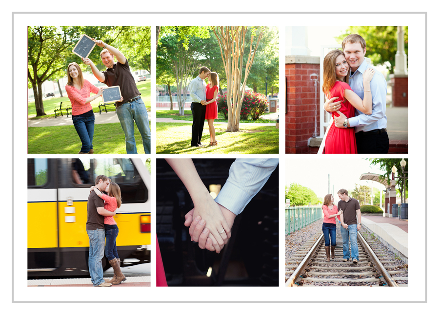 plano engagement photos at Haggard Park and old downtown plano